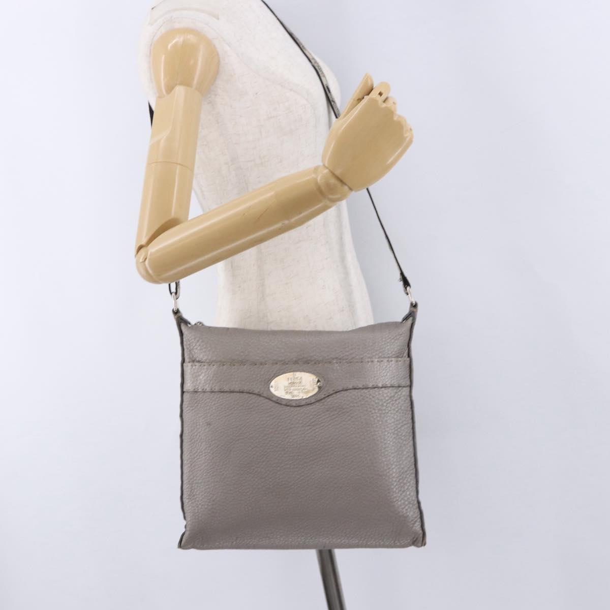 FENDI Celeria Shoulder Bag Leather Silver 8BT109 Auth BA14855