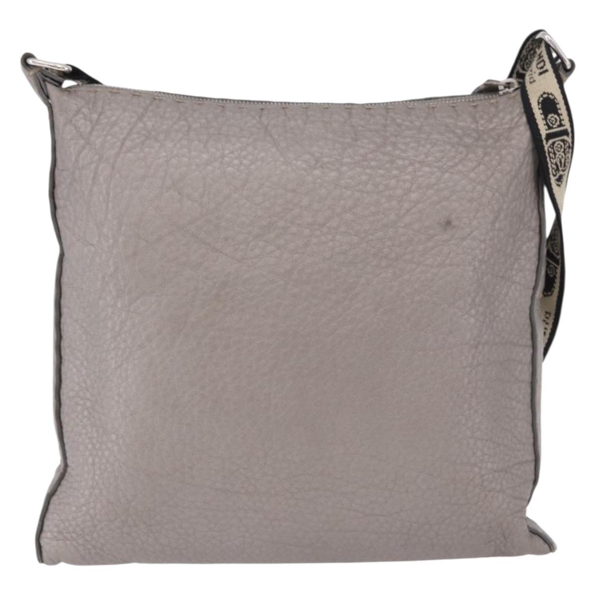 FENDI Celeria Shoulder Bag Leather Silver 8BT109 Auth BA14855
