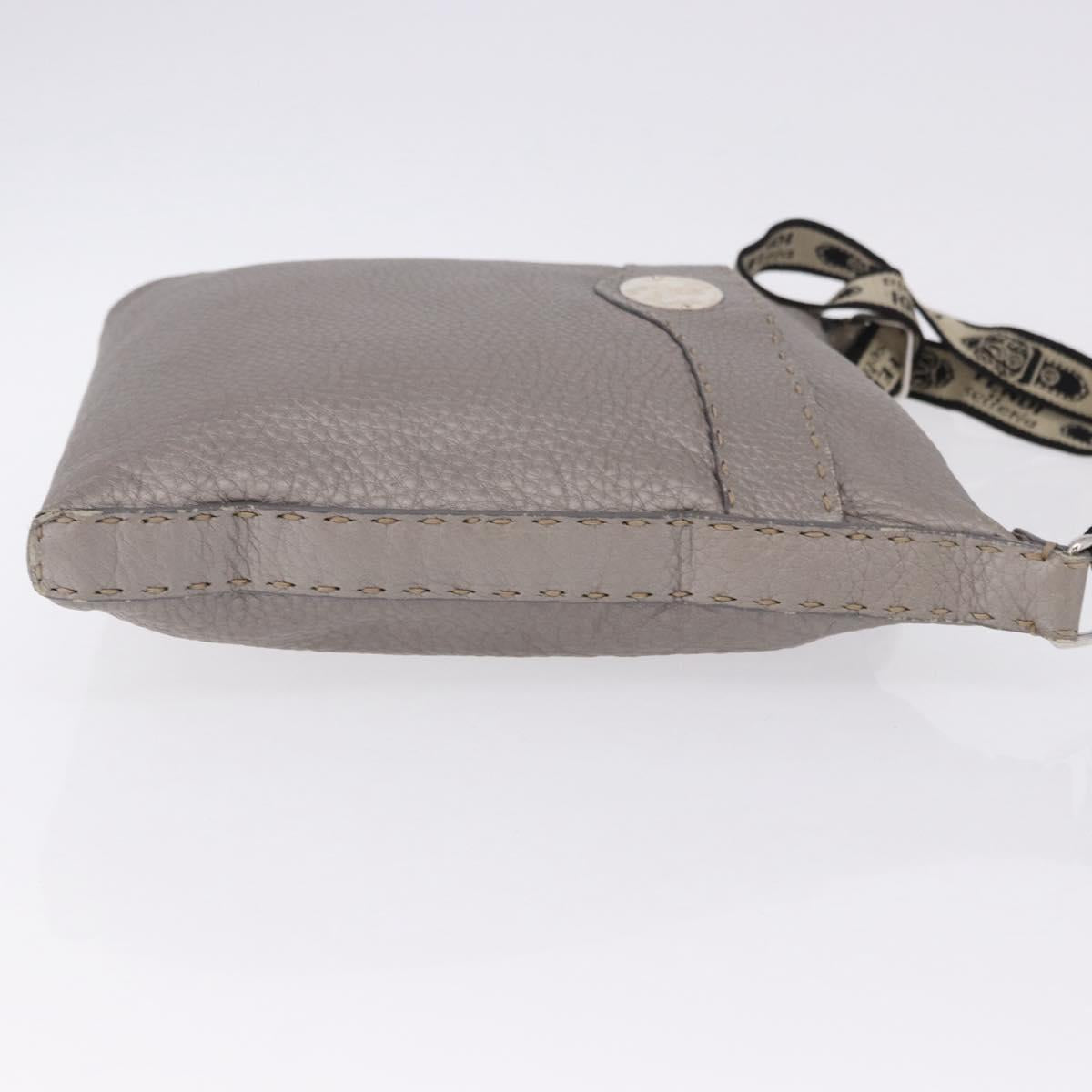 FENDI Celeria Shoulder Bag Leather Silver 8BT109 Auth BA14855