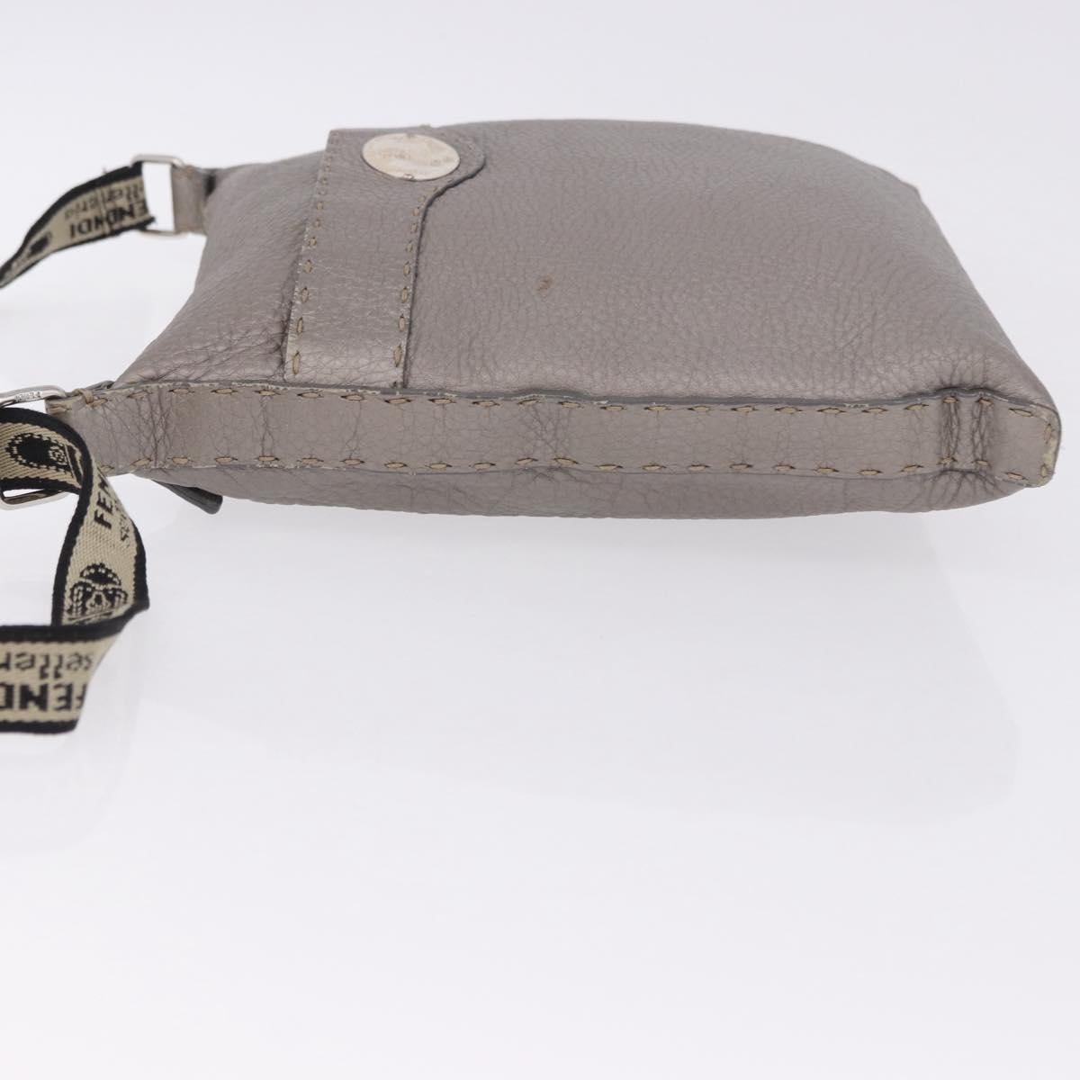 FENDI Celeria Shoulder Bag Leather Silver 8BT109 Auth BA14855