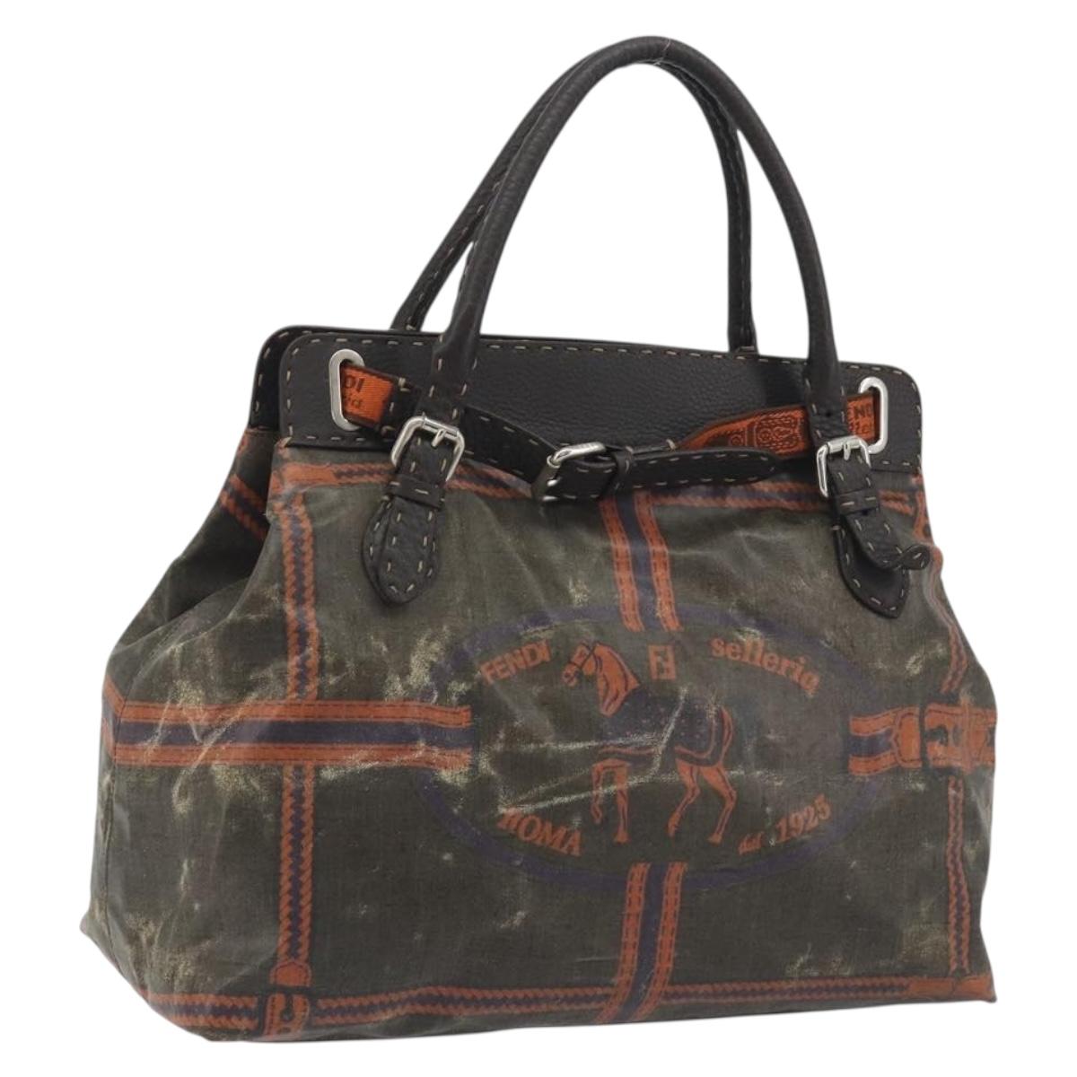 FENDI Celeria Hand Bag Canvas Brown Silver 8BN156 Auth BA14857