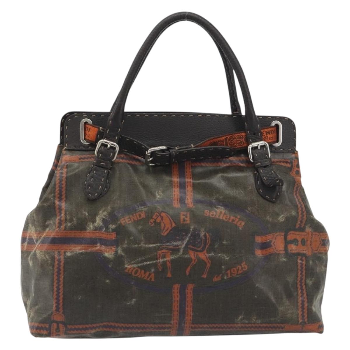 FENDI Celeria Hand Bag Canvas Brown Silver 8BN156 Auth BA14857
