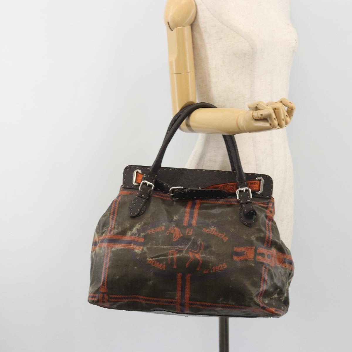 FENDI Celeria Hand Bag Canvas Brown Silver 8BN156 Auth BA14857