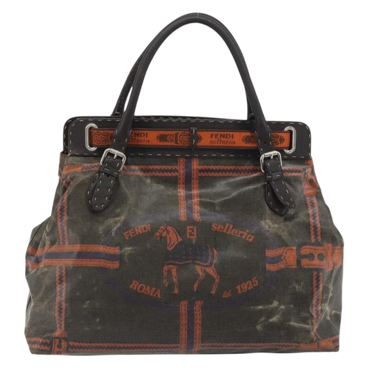 FENDI Celeria Hand Bag Canvas Brown Silver 8BN156 Auth BA14857