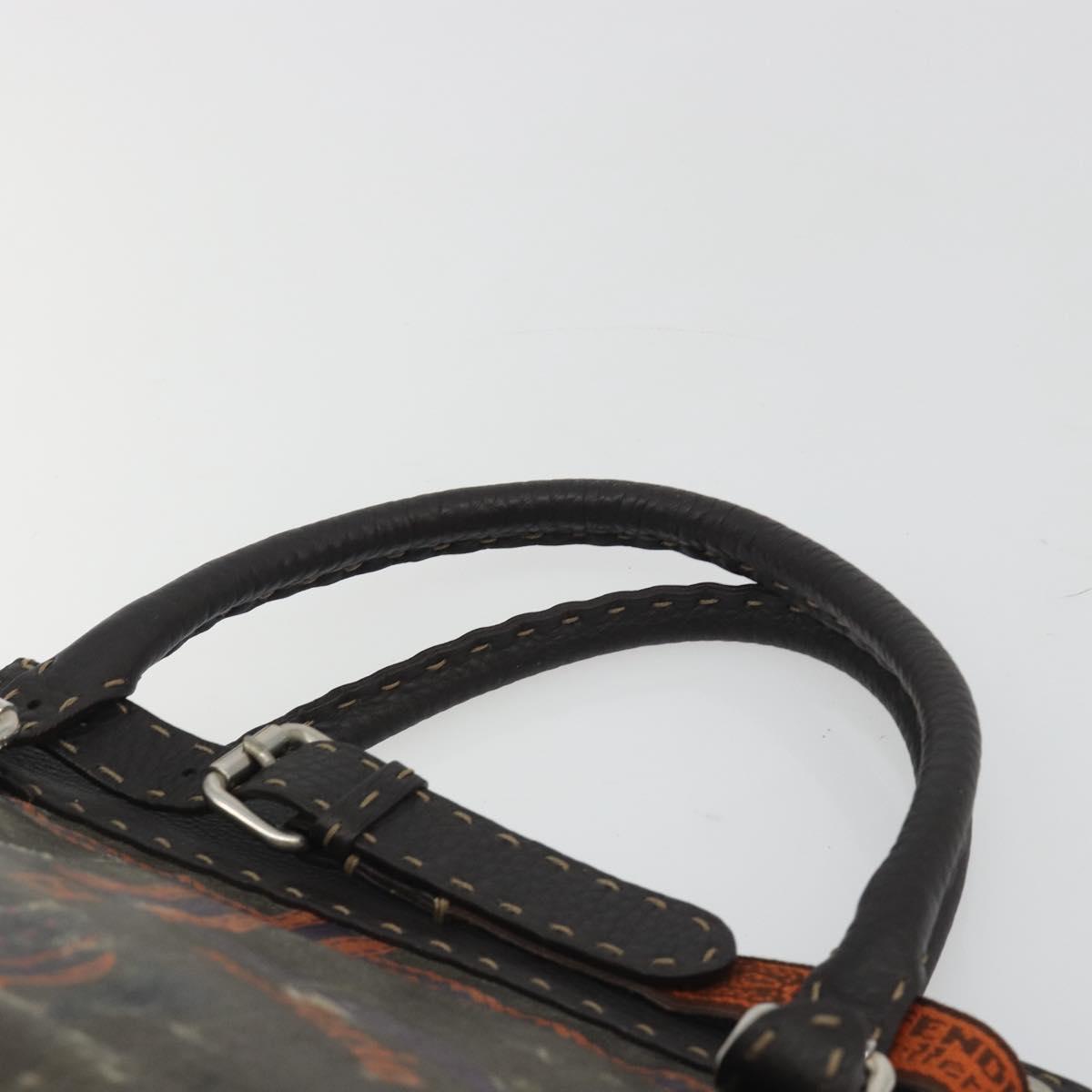 FENDI Celeria Hand Bag Canvas Brown Silver 8BN156 Auth BA14857