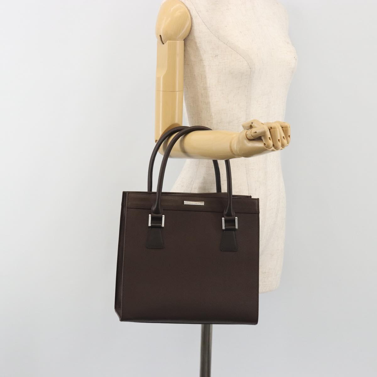 BURBERRY Hand Bag Leather Brown Silver Auth BA14870A