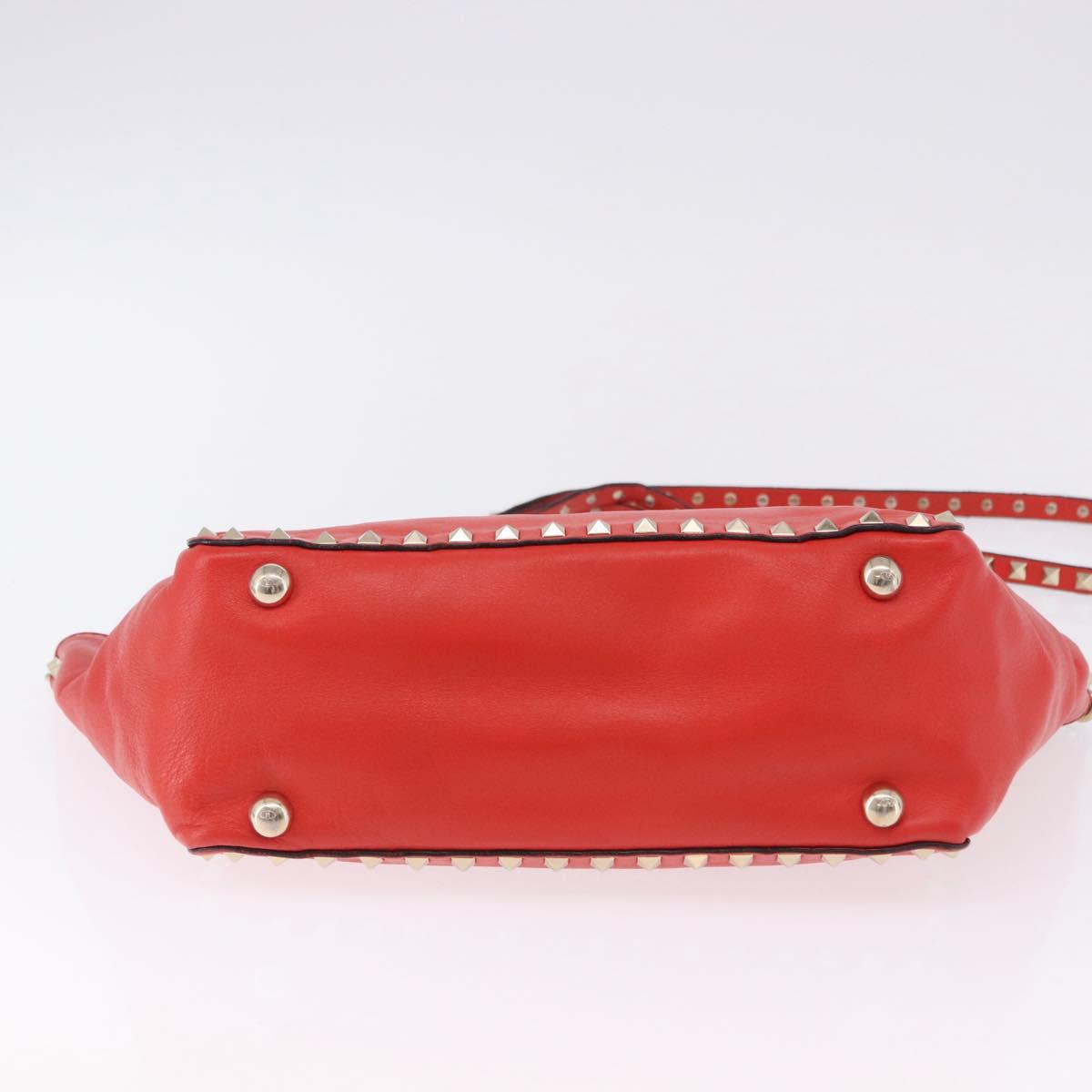 VALENTINO Studs Tote Bag Leather 2way Red Gold Tone Auth BA14871