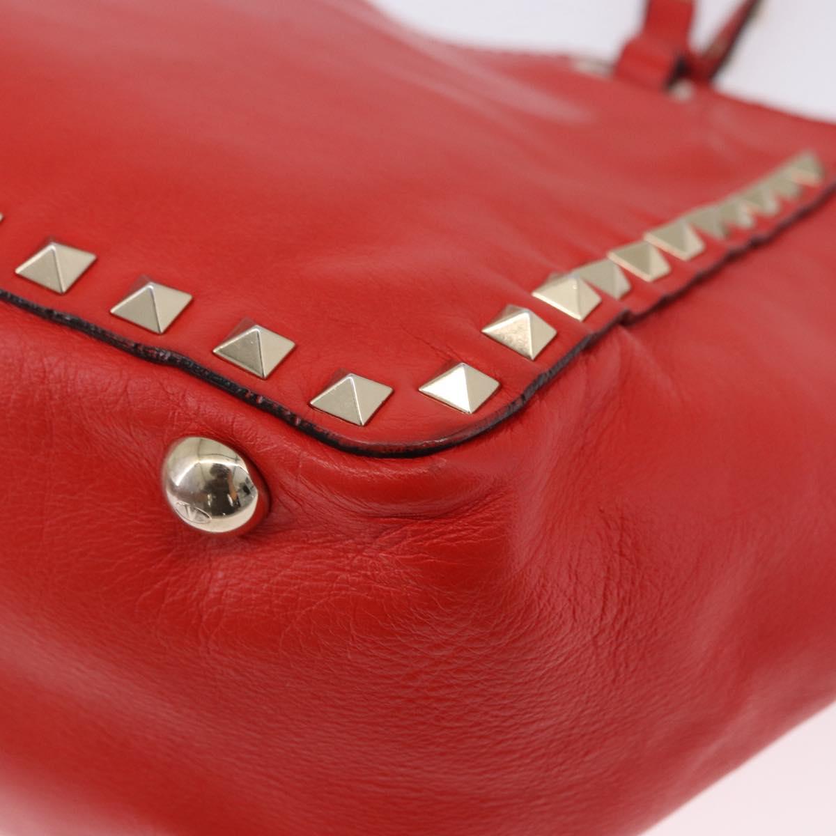 VALENTINO Studs Tote Bag Leather 2way Red Gold Tone Auth BA14871