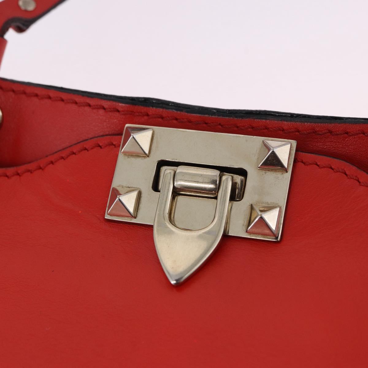 VALENTINO Studs Tote Bag Leather 2way Red Gold Tone Auth BA14871