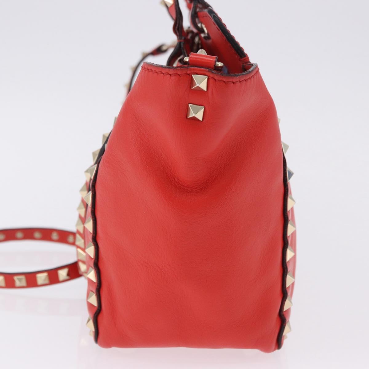VALENTINO Studs Tote Bag Leather 2way Red Gold Tone Auth BA14871