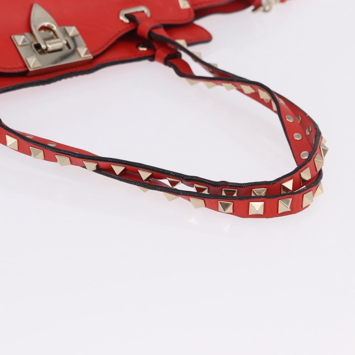 VALENTINO Studs Tote Bag Leather 2way Red Gold Tone Auth BA14871