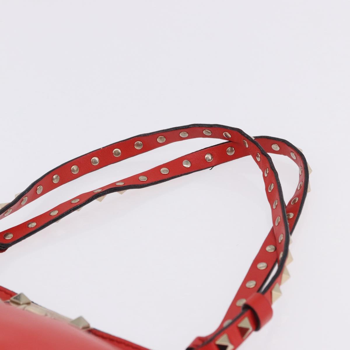 VALENTINO Studs Tote Bag Leather 2way Red Gold Tone Auth BA14871