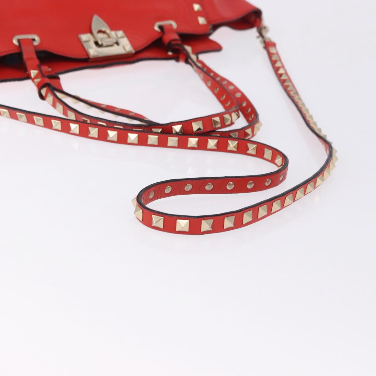 VALENTINO Studs Tote Bag Leather 2way Red Gold Tone Auth BA14871