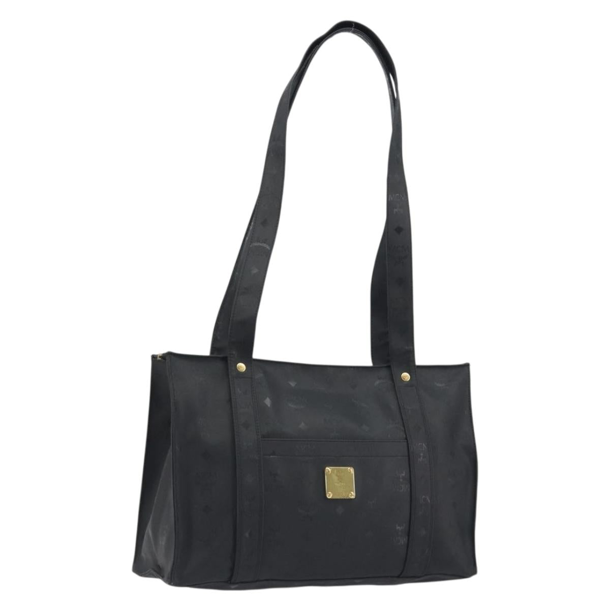 MCM Vicetos Tote Bag PVC Leather Black Gold Tone Auth BA14872