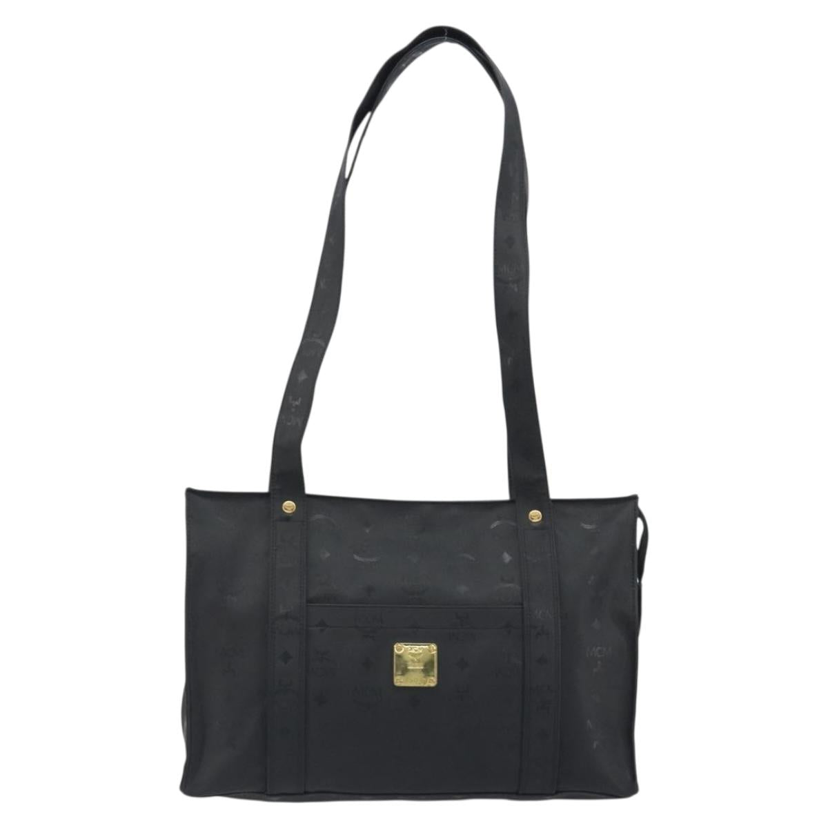 MCM Vicetos Tote Bag PVC Leather Black Gold Tone Auth BA14872
