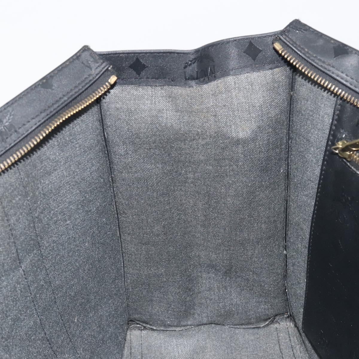 MCM Vicetos Tote Bag PVC Leather Black Gold Tone Auth BA14872