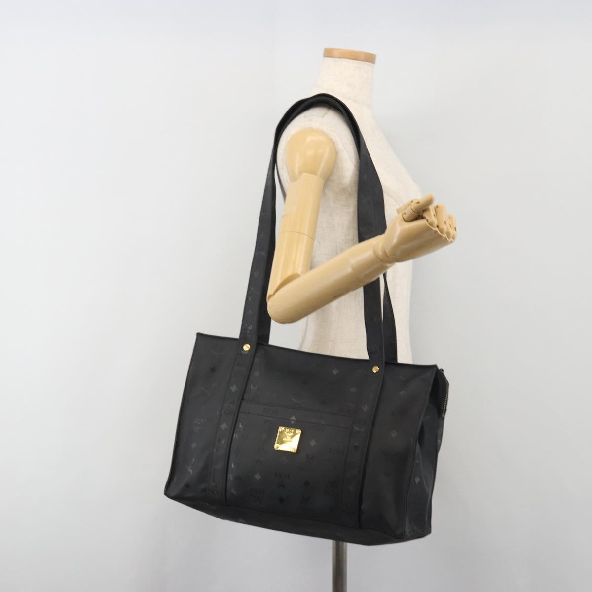 MCM Vicetos Tote Bag PVC Leather Black Gold Tone Auth BA14872