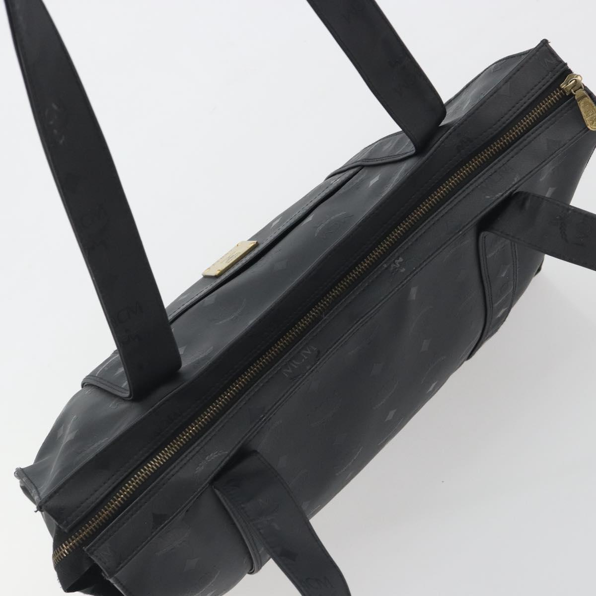 MCM Vicetos Tote Bag PVC Leather Black Gold Tone Auth BA14872
