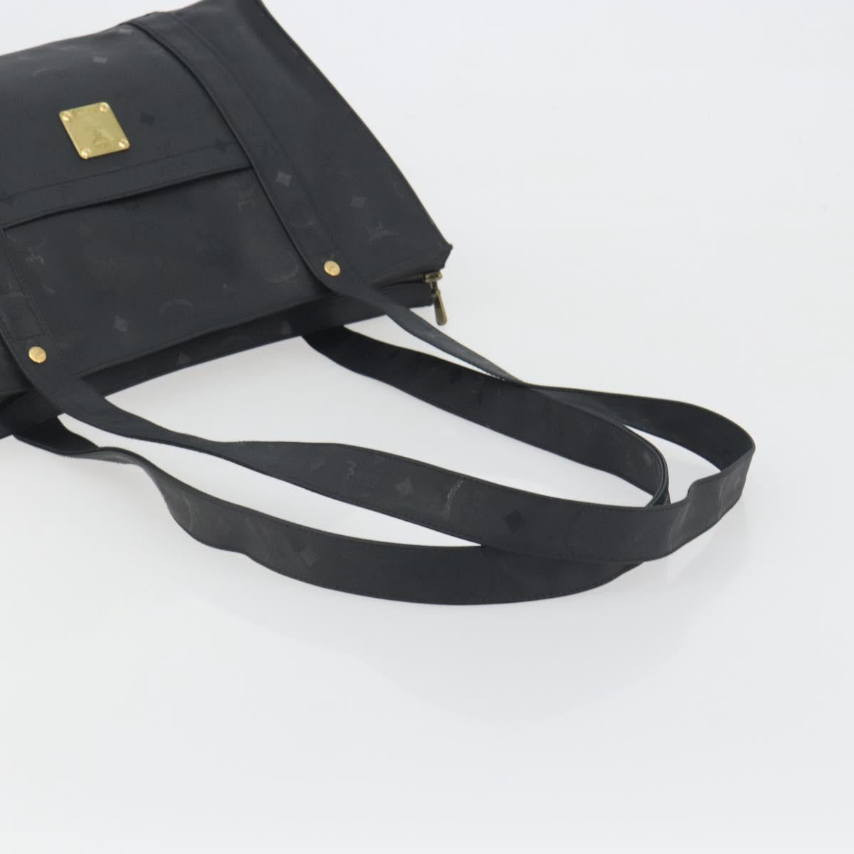 MCM Vicetos Tote Bag PVC Leather Black Gold Tone Auth BA14872