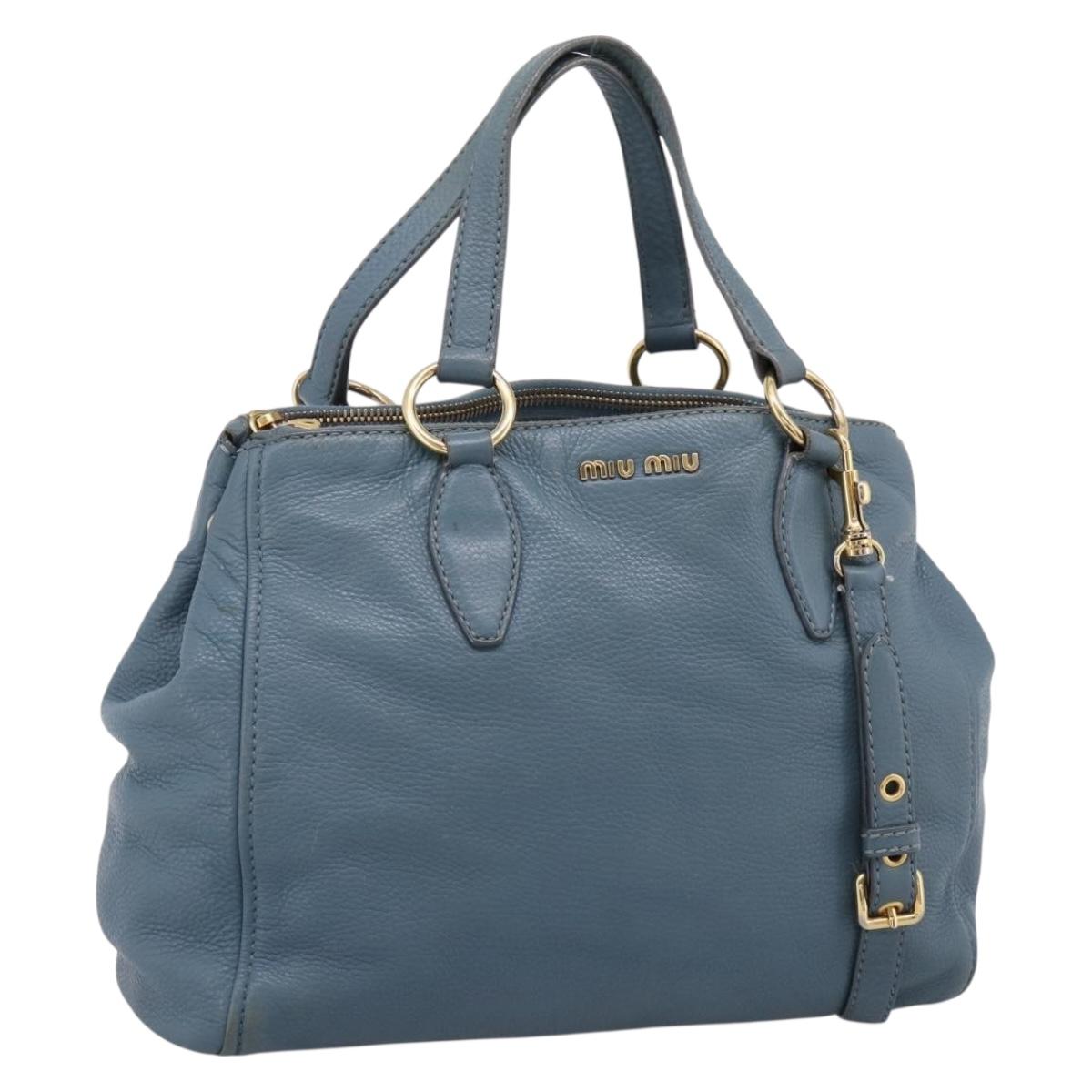 Miu Miu Tote Bag Leather 2way Blue Gold Tone Auth BA14873