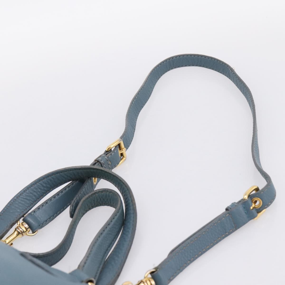 Miu Miu Tote Bag Leather 2way Blue Gold Tone Auth BA14873