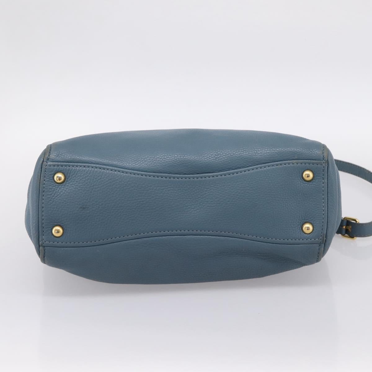 Miu Miu Tote Bag Leather 2way Blue Gold Tone Auth BA14873