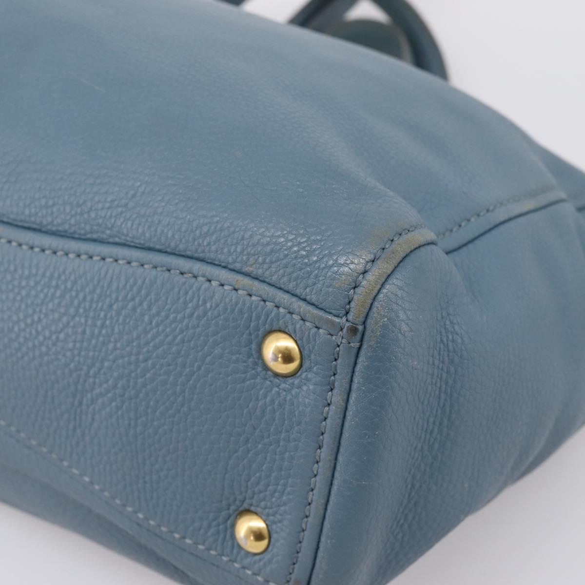 Miu Miu Tote Bag Leather 2way Blue Gold Tone Auth BA14873