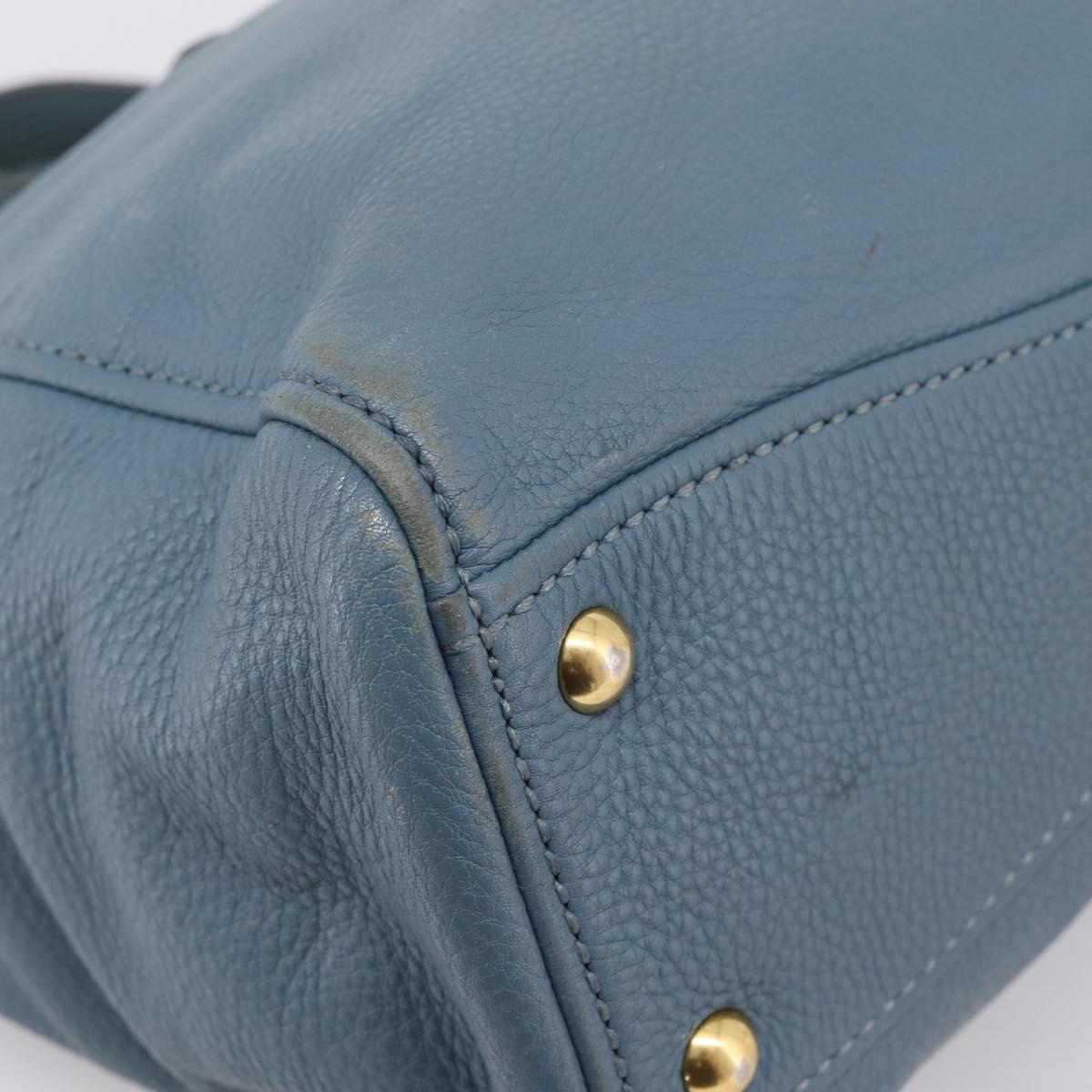 Miu Miu Tote Bag Leather 2way Blue Gold Tone Auth BA14873