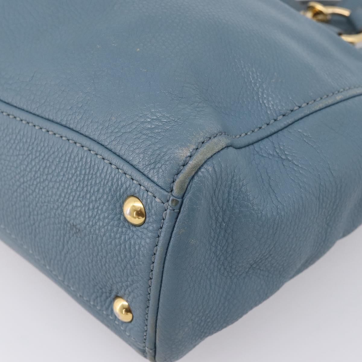 Miu Miu Tote Bag Leather 2way Blue Gold Tone Auth BA14873