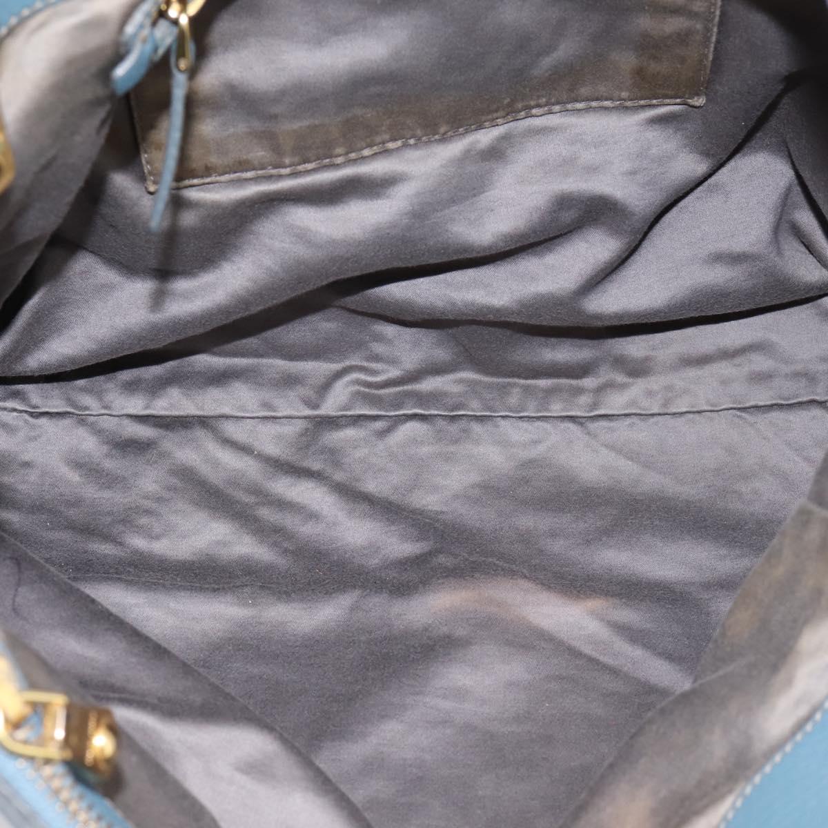 Miu Miu Tote Bag Leather 2way Blue Gold Tone Auth BA14873