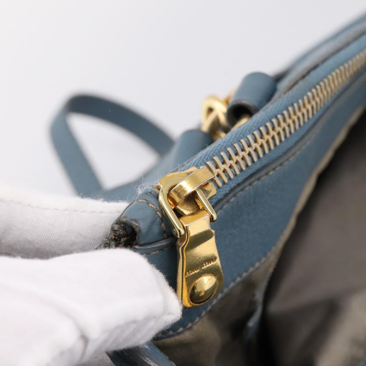 Miu Miu Tote Bag Leather 2way Blue Gold Tone Auth BA14873