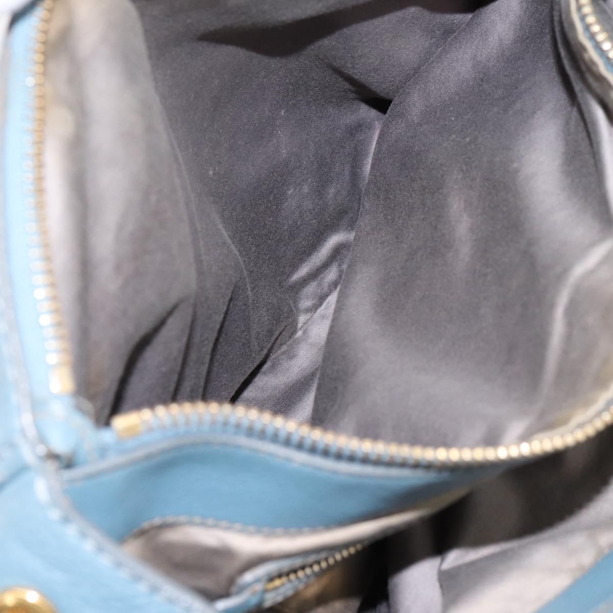 Miu Miu Tote Bag Leather 2way Blue Gold Tone Auth BA14873