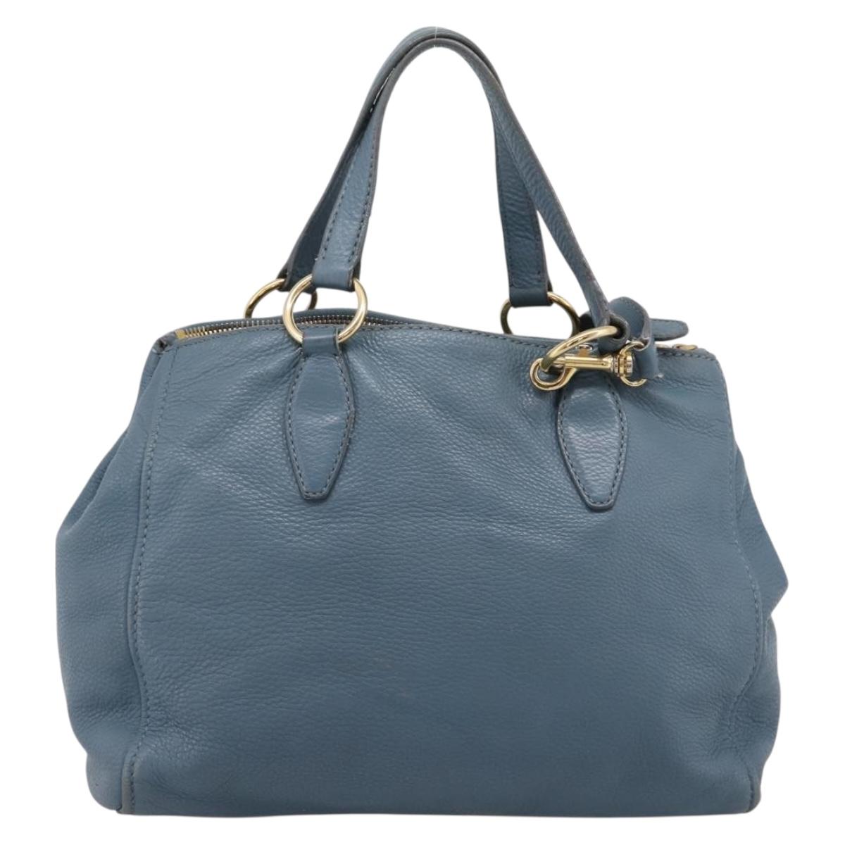 Miu Miu Tote Bag Leather 2way Blue Gold Tone Auth BA14873