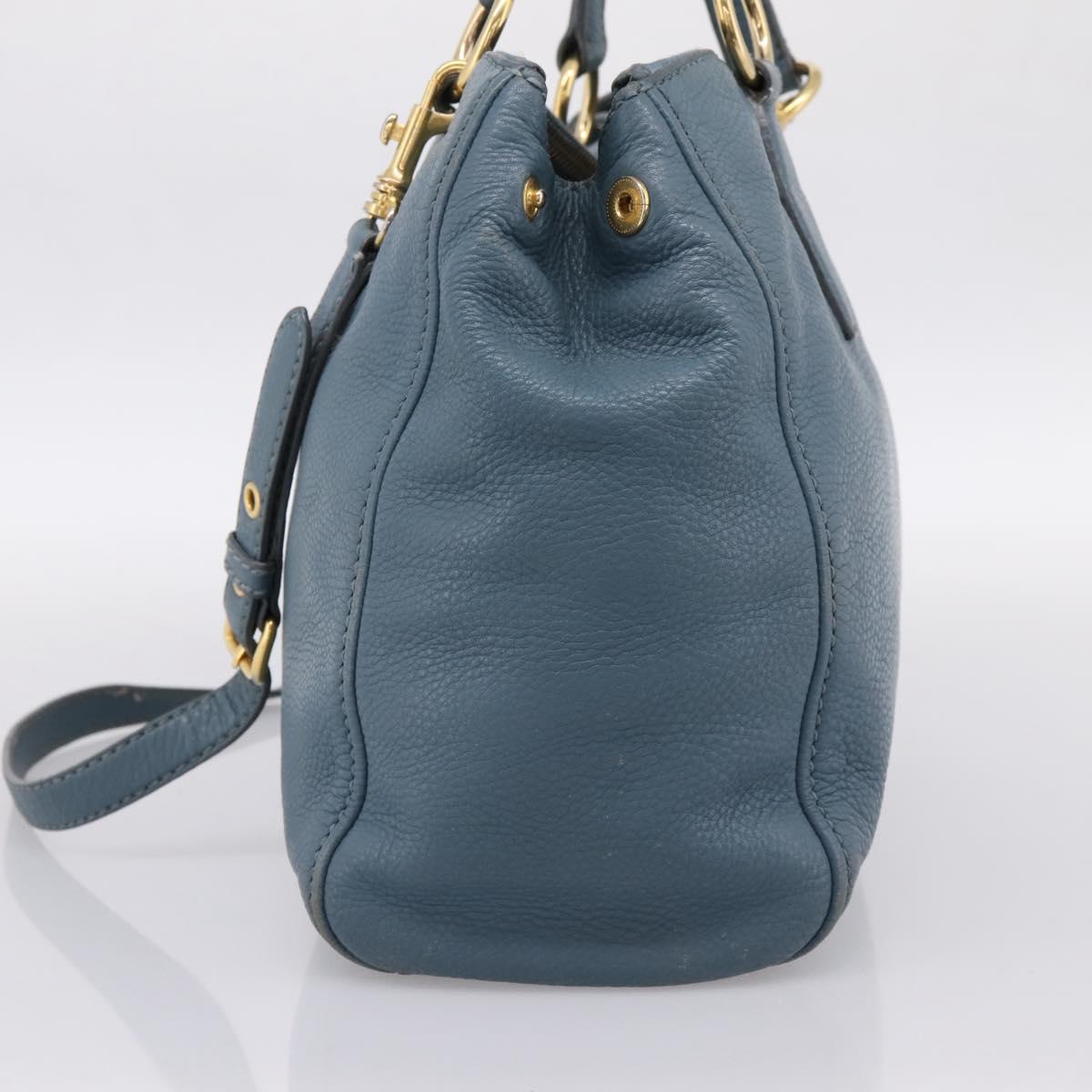 Miu Miu Tote Bag Leather 2way Blue Gold Tone Auth BA14873