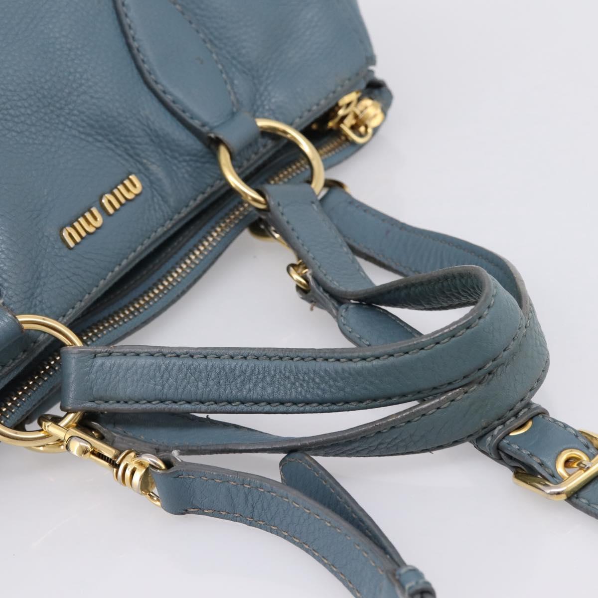 Miu Miu Tote Bag Leather 2way Blue Gold Tone Auth BA14873