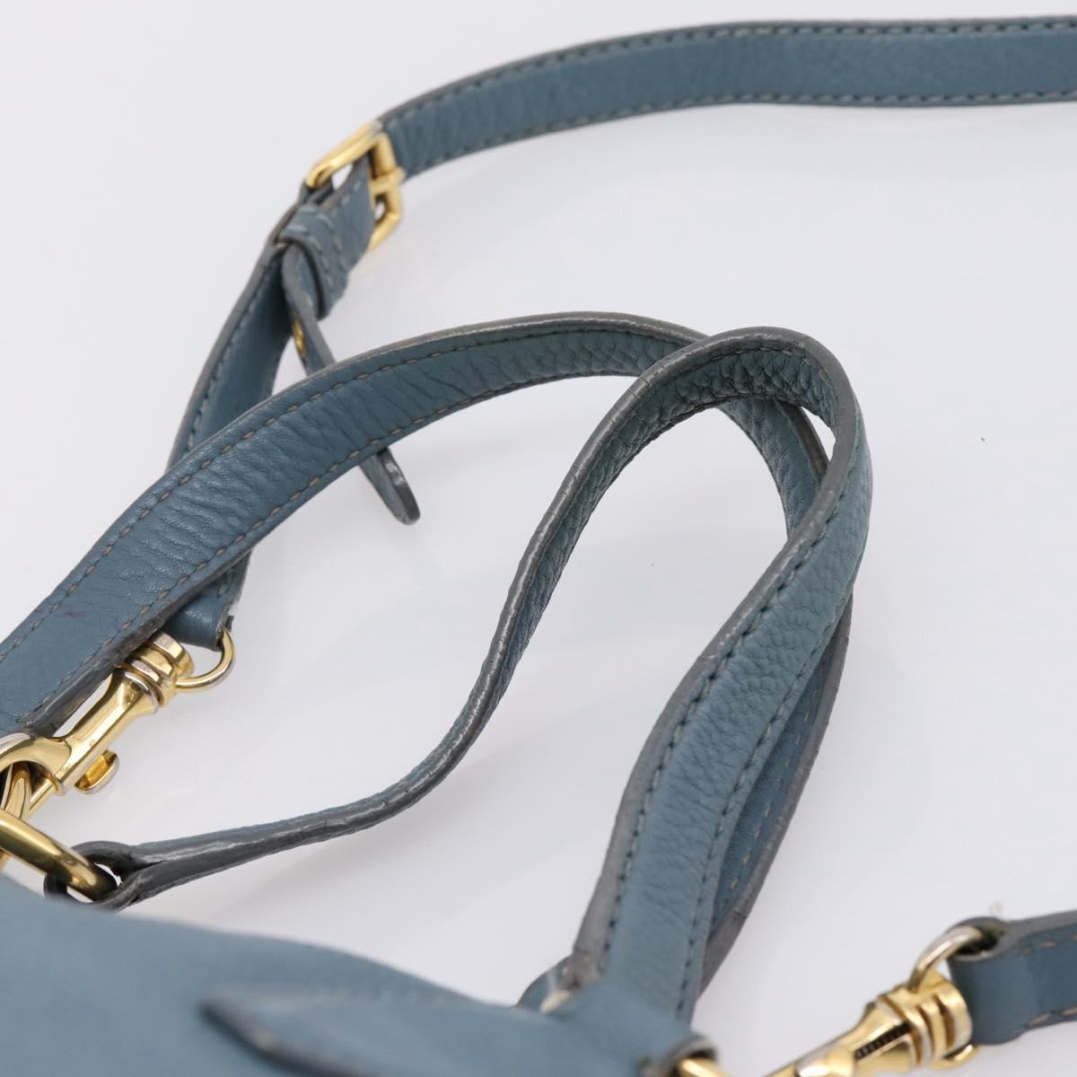 Miu Miu Tote Bag Leather 2way Blue Gold Tone Auth BA14873