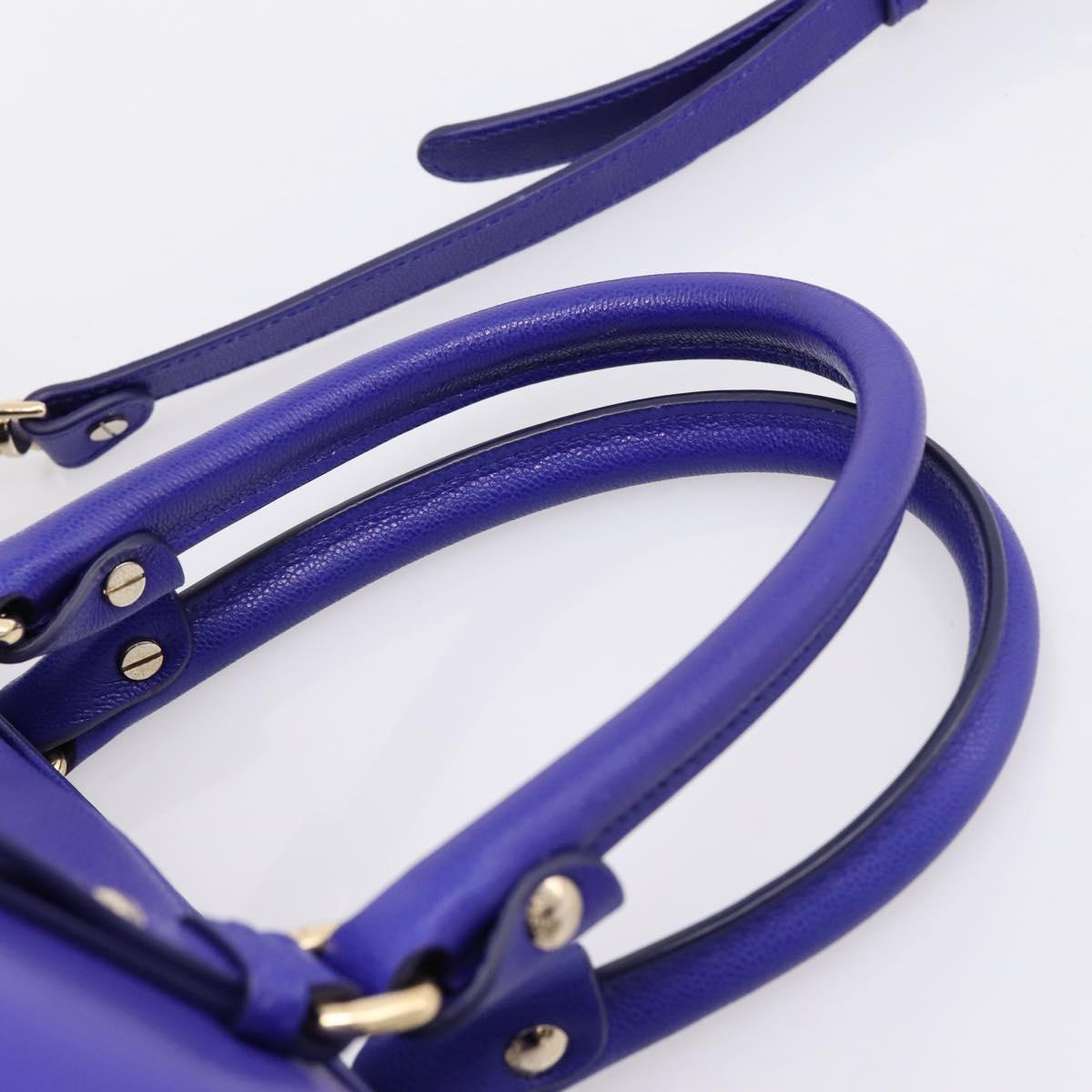 VERSACE Medusa Tote Bag Leather 2way Blue Gold Tone Auth BA14875V
