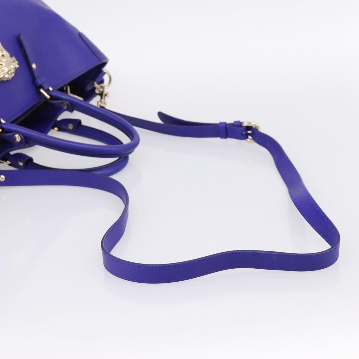 VERSACE Medusa Tote Bag Leather 2way Blue Gold Tone Auth BA14875V