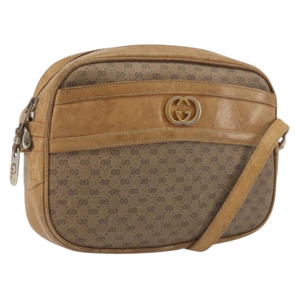 GUCCI Micro GG Shoulder Bag PVC Leather Beige Gold Tone 26 001 3628 Auth BA14880