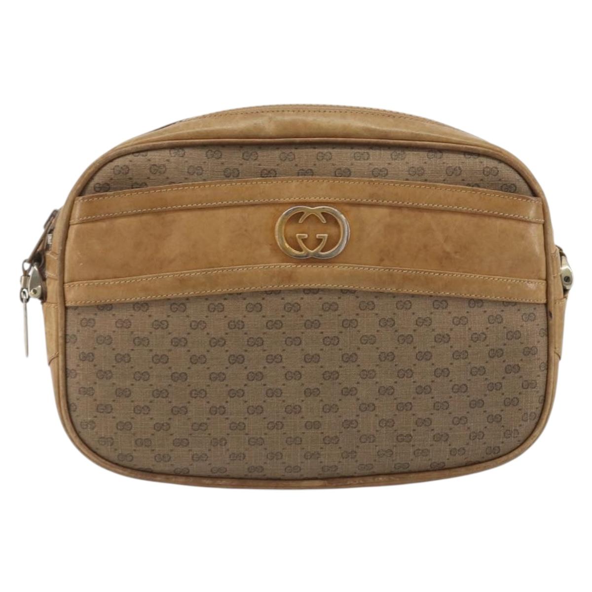 GUCCI Micro GG Shoulder Bag PVC Leather Beige Gold Tone 26 001 3628 Auth BA14880