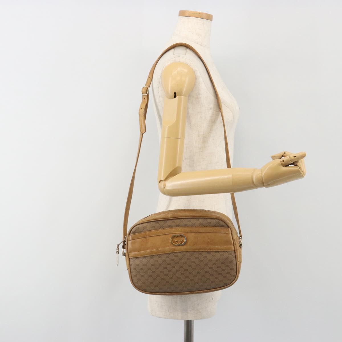GUCCI Micro GG Shoulder Bag PVC Leather Beige Gold Tone 26 001 3628 Auth BA14880