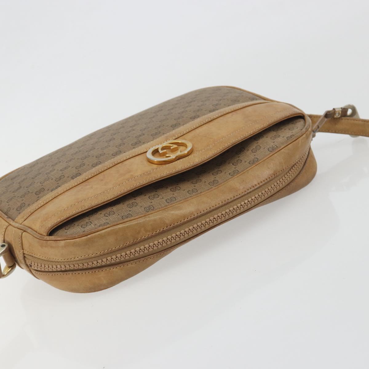GUCCI Micro GG Shoulder Bag PVC Leather Beige Gold Tone 26 001 3628 Auth BA14880