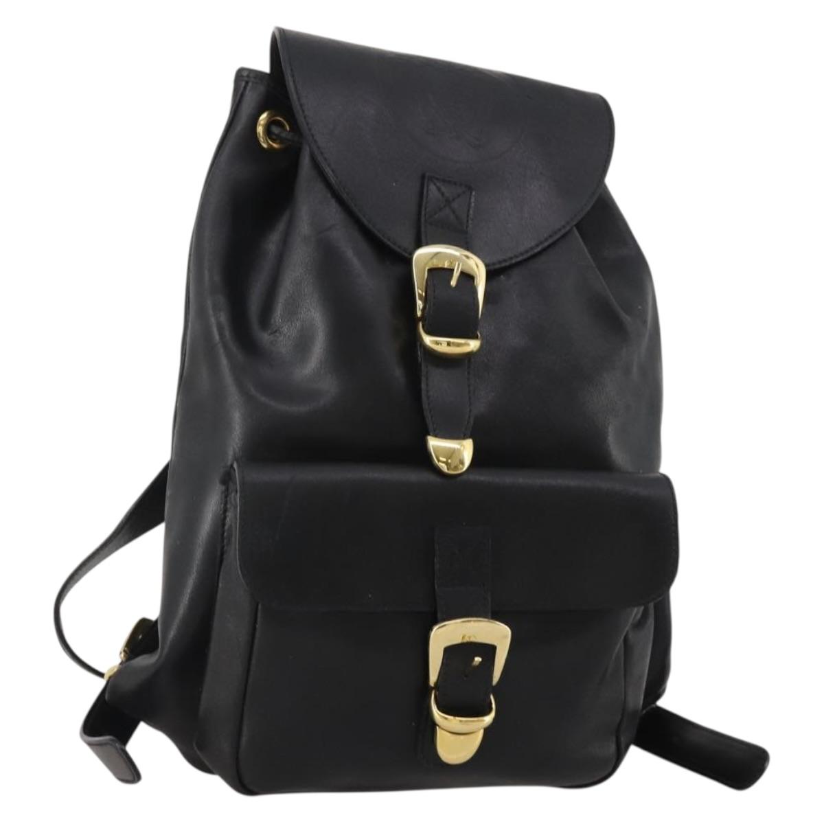 Gianni Versace Medusa Backpack Leather Black Gold Tone Auth BA14881