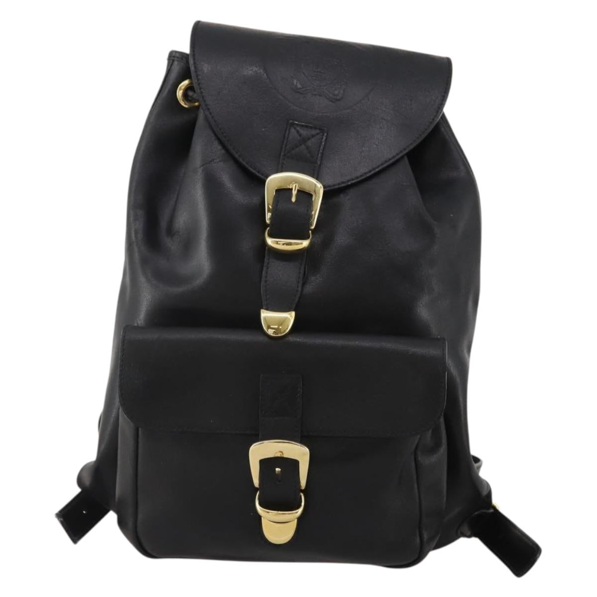 Gianni Versace Medusa Backpack Leather Black Gold Tone Auth BA14881