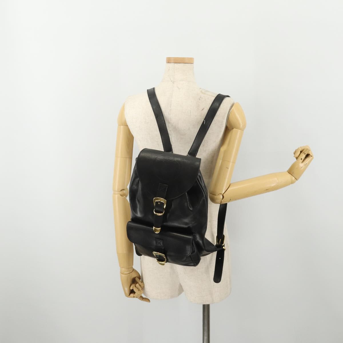 Gianni Versace Medusa Backpack Leather Black Gold Tone Auth BA14881