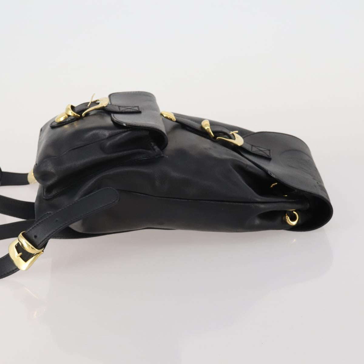 Gianni Versace Medusa Backpack Leather Black Gold Tone Auth BA14881