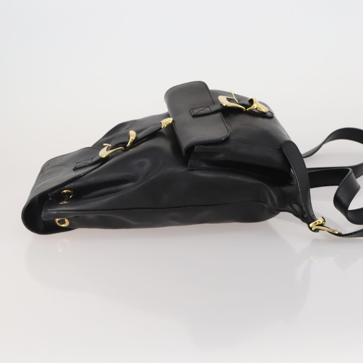 Gianni Versace Medusa Backpack Leather Black Gold Tone Auth BA14881