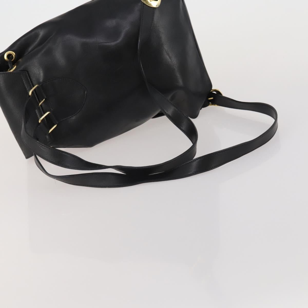 Gianni Versace Medusa Backpack Leather Black Gold Tone Auth BA14881