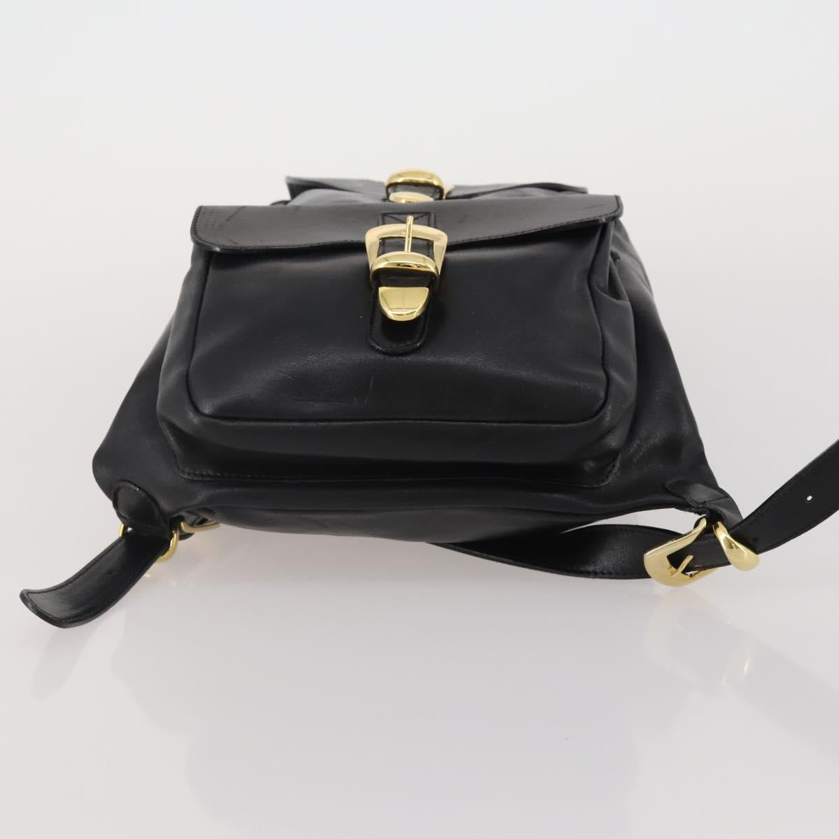 Gianni Versace Medusa Backpack Leather Black Gold Tone Auth BA14881