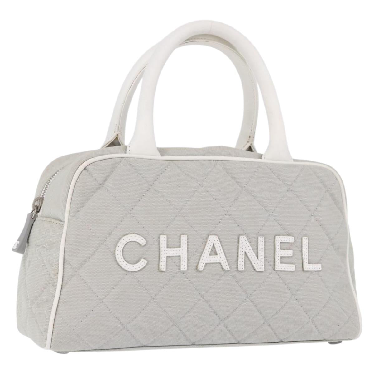 CHANEL Sports Hand Bag Canvas Gray Silver CC Auth BA14884A